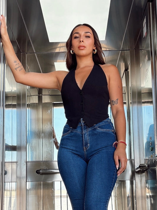 Top Botón Negro